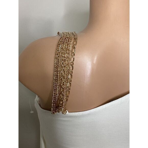 New. SKY ivory white gathered long sleeve mini with chains. Retails $249 - Picture 6 of 10